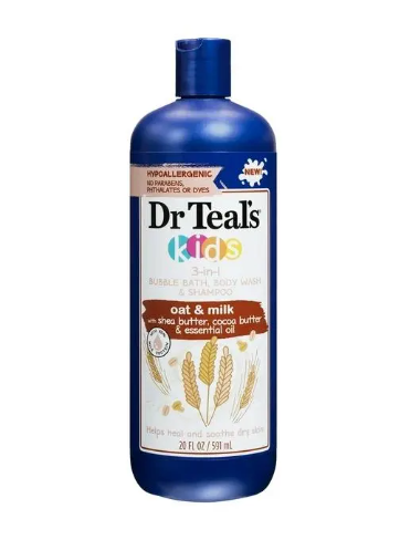 Dr Teal's Kids 3-in-1 Bubble Bath, Body Wash & Shampoo with Oat & Milk